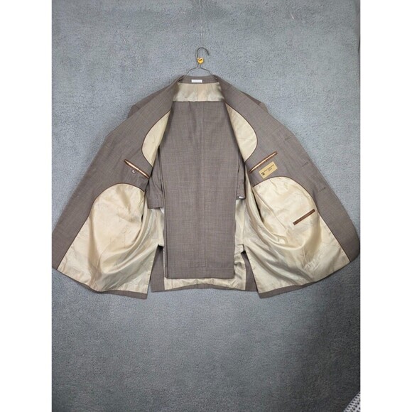 Stacy Adams Men Suit Gold LabeL 42R Brown Tan Windowpane Check Pants 35R (34x30) - Picture 4 of 13